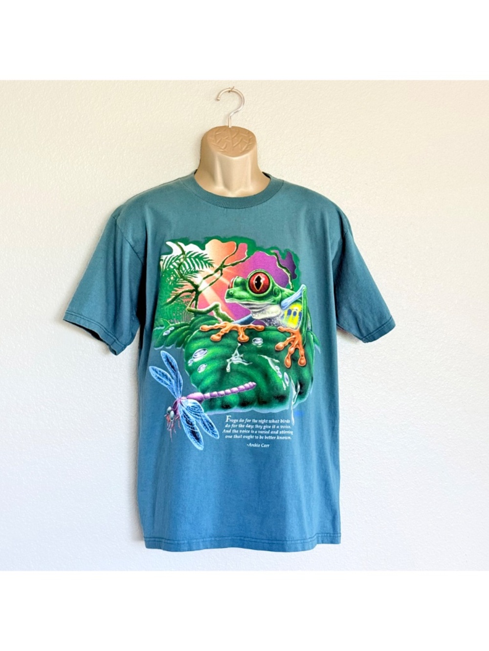 Vtg 1997 Wild Gear Snake Farm TX Rainforest Tree Frog Dragonfly Graphic Tee Sz M
